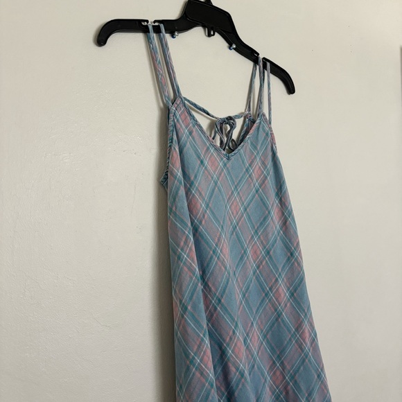 Billy T Strappy Maxi Dress in Hamp Plaid Small Sharkbite Raw Hem Lyocell *Flaw* - Picture 2 of 13